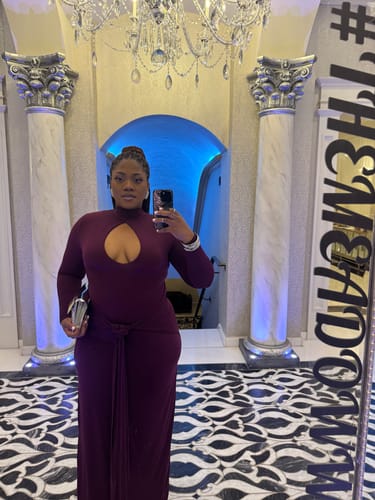 Customer photo review of Naked Keyhole Drape Tie Dress