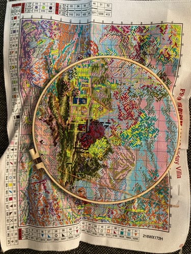 Customer photo review of Kreuzstich - Landschaft mit Bergen und Haus | 40x30 cm