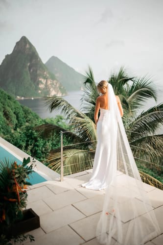 Customer photo review of Single Tier Pencil Edge Veil: Fingertip, Chapel & Cathedral Length - BRIA