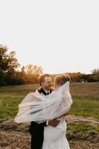 Customer photo review of Raw Edge Cascade Veil: Fingertip to Cathedral Length - PORTIA
