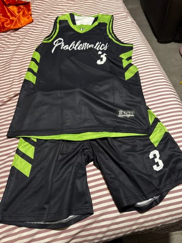 Customer photo review of Custom Black Neon Green-White Double Side Sets Personalized Basketball Jersey