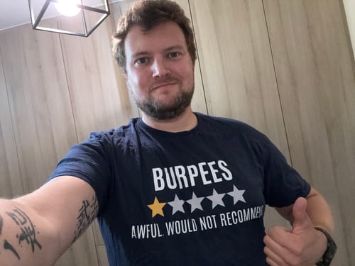 Customer photo review of BURPEES AWFUL REVIEW T-SHIRT