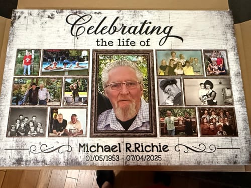 Customer photo review of Personalized Photo Canvas Prints, Custom Photo, Celebration Of Life, Multiple Photos Funeral, Welcome Sign Funeral Memory Dem Canvas