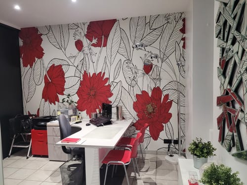 Customer photo review of Papier Peint Tropical Grosse Fleur Rouge