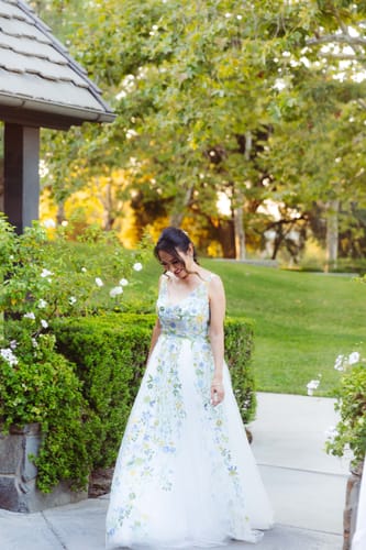 Customer photo review of V Neck Sleeveless Colorful Floral Applique Long Wedding Dress