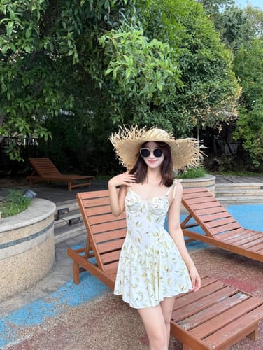 Customer photo review of Vintage Yellow Floral One-Piece Swim Dress – Adjustable Shoulder Ties | Atlantic Beach Swimwear