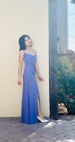 Customer photo review of Mesh Draped Overlay Maxi Dress