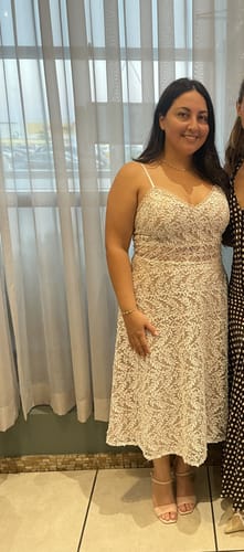 Customer photo review of Aimee Embroidered Midi Dress by Aidan Mattox - RENTAL