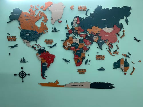 Customer photo review of 3D Pine Wooden World Map for wall