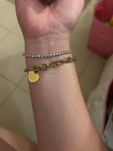 Customer photo review of Classic Chunky Engravable Heart Bracelet