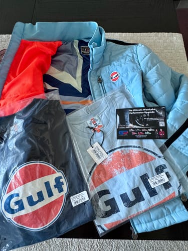 Customer photo review of Gulf Racing Oil T-Shirt in Gulf Blue