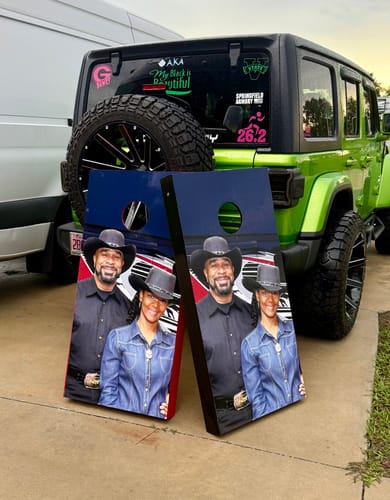 Customer photo review of Custom Cornhole Board Wrap