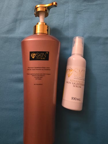 Customer photo review of Premium Skin Lightening Body Lotion & Skin Lightening Body Serum Kit