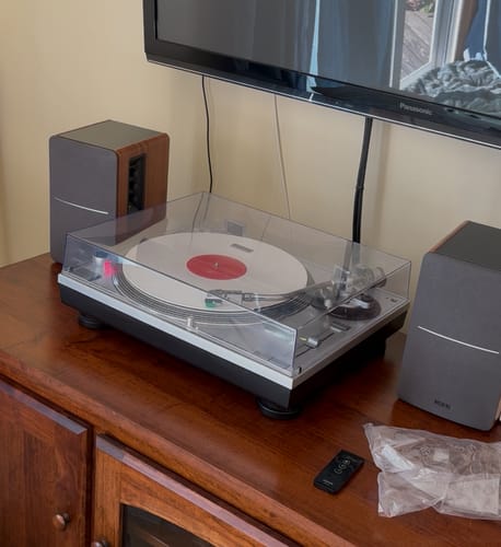 Customer photo review of R1280T Technology. Style. Utility. Powered Bookshelf Speakers