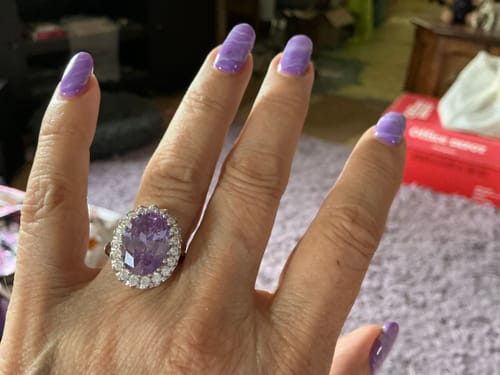 Customer photo review of Halo Oval Cut Sapphire Sterling Silver Ring