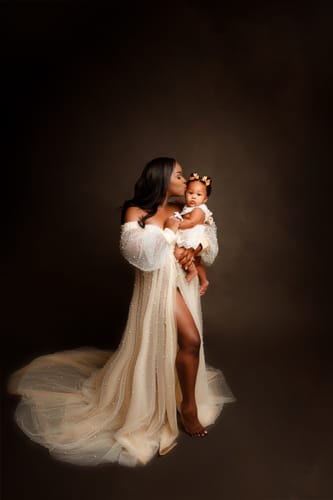 Customer photo review of Off Shoulder Pearls High Quality Ivory Long Sleeves Open Front Maternity Gown Photoshoot Dresses for Ladies LT024