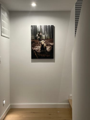Customer photo review of Canvas Prints, Jesus Running After a Lost Lamb, Jesus Lamb of God, Christian Canvas, Jesus and Lamb Art, Luke 15:3-7 Dem Canvas
