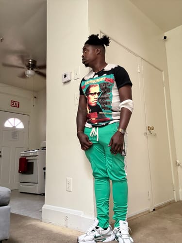 Customer photo review of Premium Side Stripe Zip Pocket Track Pants (Kelly Green - White)