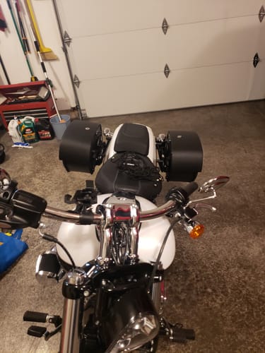 Customer photo review of 28L - Panzer Medium Quick Mount Harley Softail Breakout FXBR/S Leather Saddlebags