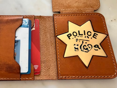 Customer photo review of Minimalist Badge Wallet - Chestnut Brown