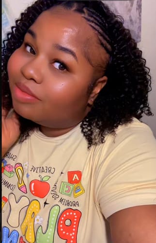 Customer photo review of CurlyMe 3 In 1 Half Wig Kinky Curly Glueless Install Half Wig With Draw-string Beginner Friendly