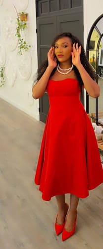 Customer photo review of Jocasta Bustier Midi Dress