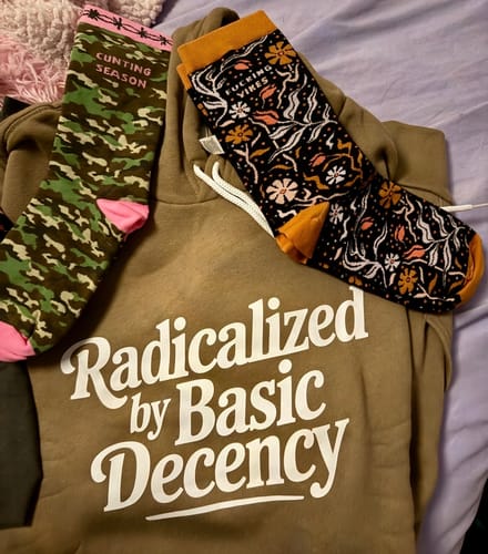 Customer photo review of Radicalized By Basic Decency Font Only Unisex Hoodie