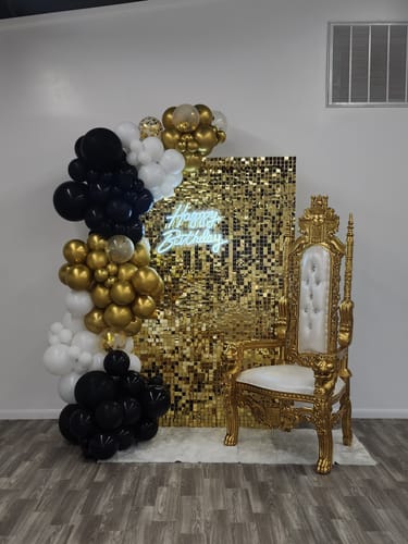 Customer photo review of Light Gold Shimmer Wall Panels – Easy Setup Wedding/Event/Theme Party Decorations