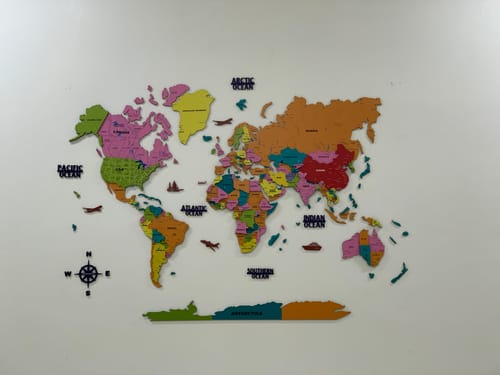 Customer photo review of 3D Colorful Wooden World Map for wall