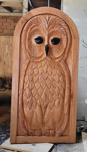 Customer photo review of Whimsical Owl Carved Entry Door For Home Garden