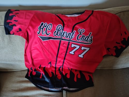 Customer photo review of Custom Red Black Personalized Flame Graffiti Pattern Authentic Baseball Jersey