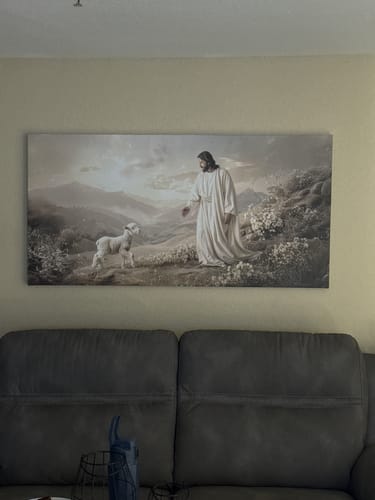 Customer photo review of Jesus Protects The Lamb From Wolves Faith Wall Art X