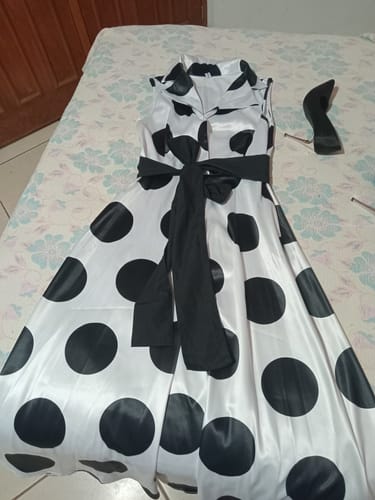 María Elena S. review of A-Line Sleeveless Polka-Dot Split-Joint Tied Waist Lapel Maxi Dresses Shirt Dress image 1 out of 1