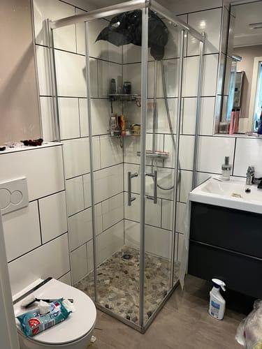 Customer photo review of SONNI Duschkabine Eckeinstieg Schiebetür ohne Duschtasse Ablaufgarnitur 70-120cm Höhe 185cm/195cm