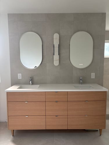 Customer photo review of Ashbury 72" Natural White Oak Bathroom Vanity, Double Sink - All Drawers