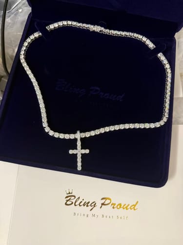 Customer photo review of Moissanite Diamond 925 Sterling Silver Tennis Chain in White Gold - All Sizes
