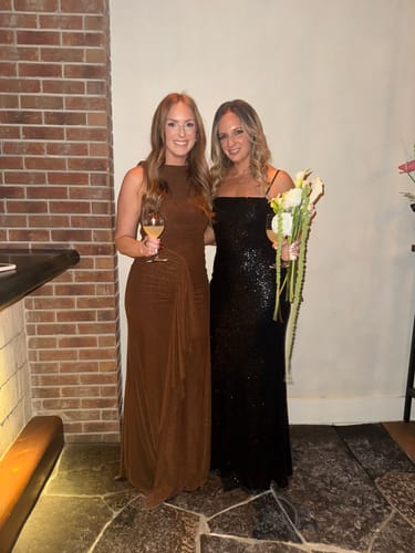 Customer photo review of Kim Cross Back Black Sequin Gown by Theia Couture - RENTAL