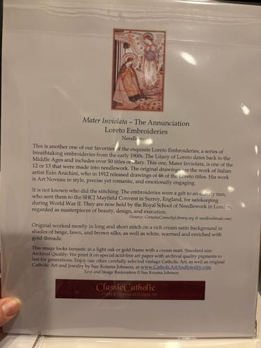 Customer photo review of Loreto Embroideries – Print Collection – Set of 8 – 8.5x11" Vintage Catholic Art Prints – Archival Quality