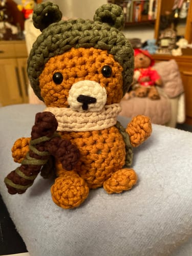 Customer photo review of Grun The Druid Bear Crochet Kit