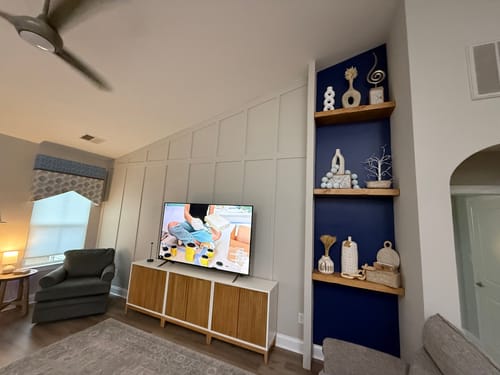 Customer photo review of Distressed 3" Thick Floating Shelves