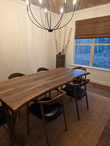 Customer photo review of Solid Wood Walnut Dining Chair with Black Leather Cushion