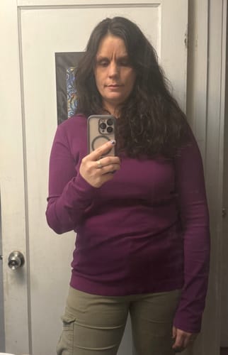 Customer photo review of Crème de la Crème Tall Tee - Aubergine