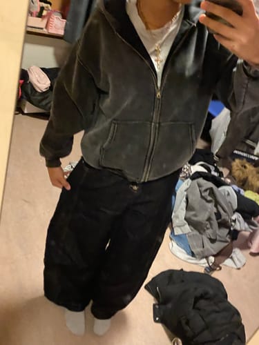 Customer photo review of INFLATION Washed Distressed Fleece Zip Up Hoodies