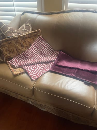 Customer photo review of Red and Beige Greek Key Pillow Cover