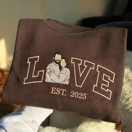 Customer photo review of Personalized Embroidered Photo Couple Sweatshirt, Hoodie or T-Shirt with LOVE & EST. Year