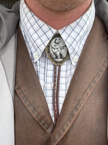 Customer photo review of Bolo Tie with Bear Playing Guitar