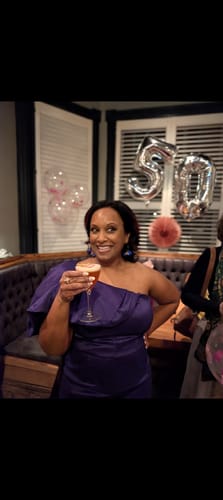 Customer photo review of Lanora Gown in Purple by Bariano - RENTAL