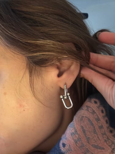 Customer photo review of HARDWARE DROP EARRINGS DOUBLE LINK