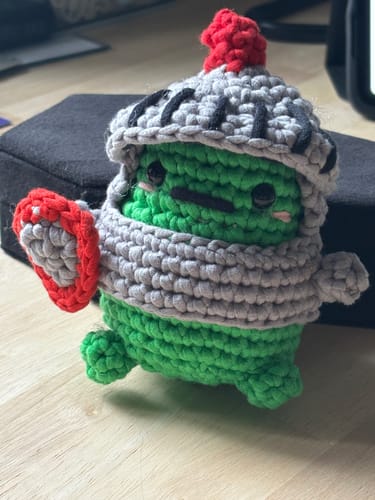 Customer photo review of Marsh The Knight Frog Crochet Kit