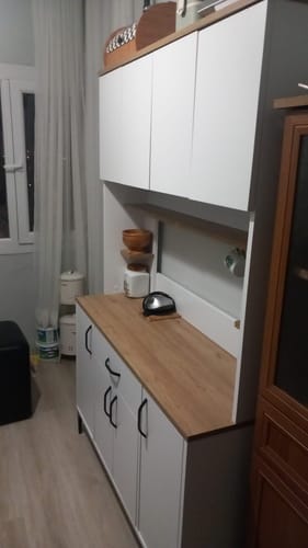 Müşterinin kurduğu, ceviz ve beyaz renkli Rani JE177 Çok Amaçlı Dolap.
